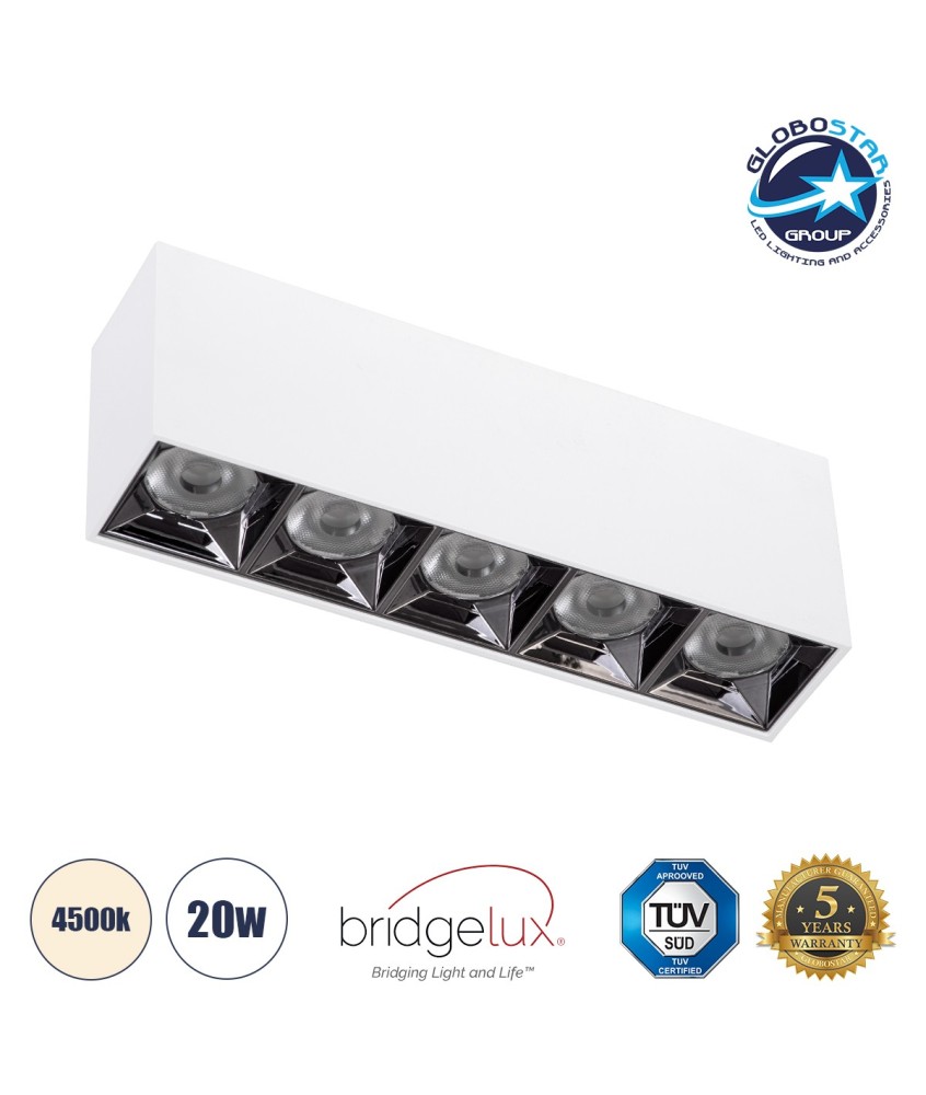 GLOBOSTAR® LUMINAR 60330 Downlight Σποτ LED 20W 2800lm 36° AC 220-240V IP20 Φυσικό Λευκό 4500K - Osram SMD Chip & TÜV SÜD Driver - Λευκό Ματ - Μ19.5 x Π4.2 x Υ6.6cm - 5 Χρόνια Εγγύηση